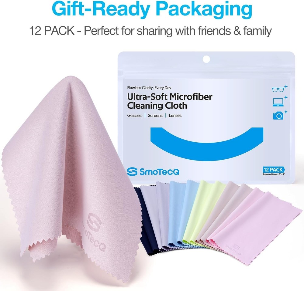 Scratch-Free 12-Pack Microfiber Eye & Screen Cleaning Cloths – Assorted Colors