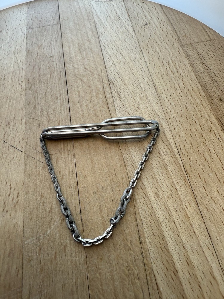 Swank Tie Clip Tie Chain Bar Silver Tone