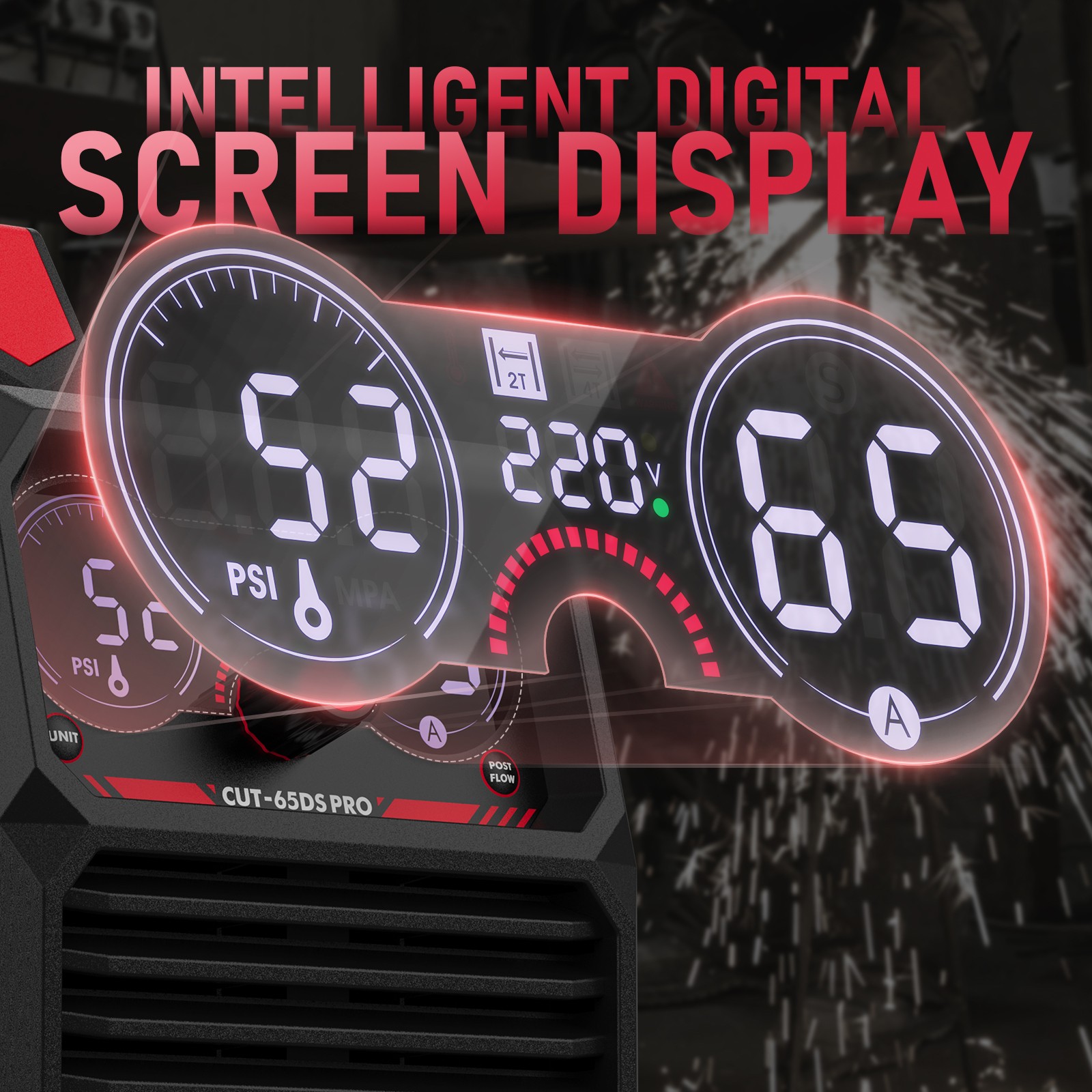 65Amp Plasma Cutter, 110V/220V Dual Voltage, Pilot Arc Digital Display Cutter