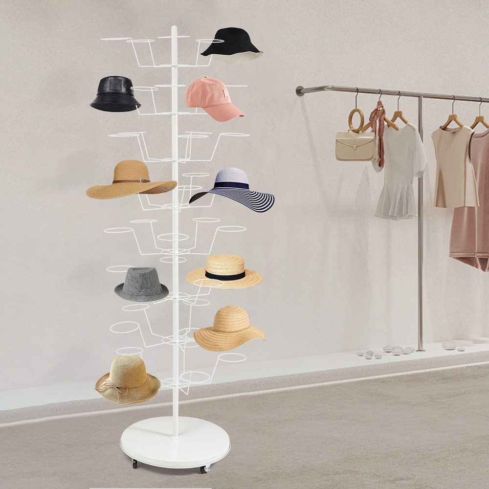 White Hat Rack, Freestanding Hat Display Stand, 8-tier Hat Holders