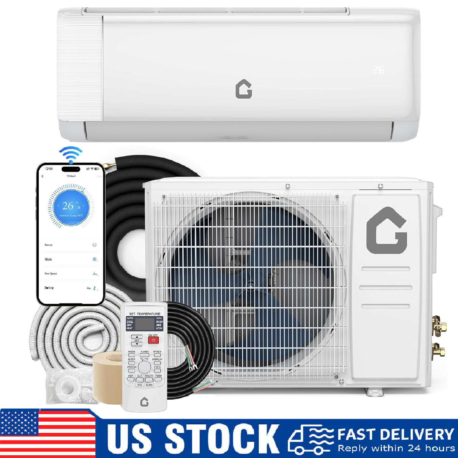 12000 BTU Ductless Air Conditioner Mini Split ,22 SEER2 AC Heat Pump w/Kit 110V