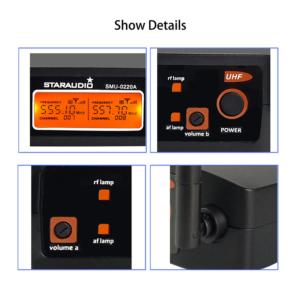 Headset Lavalier Bodypack Microphone Dual Channel Wireless UHF Microphone System