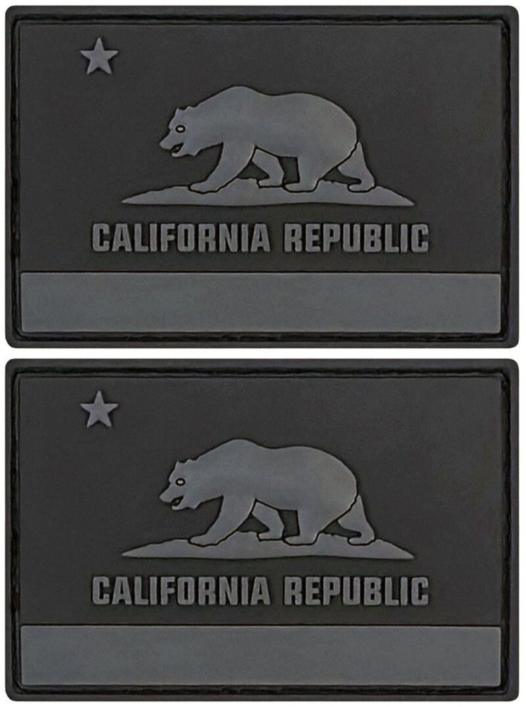 California Republic State Flag Blackout PVC PATCH | 2PC  HOOK BACKING   3"X2"