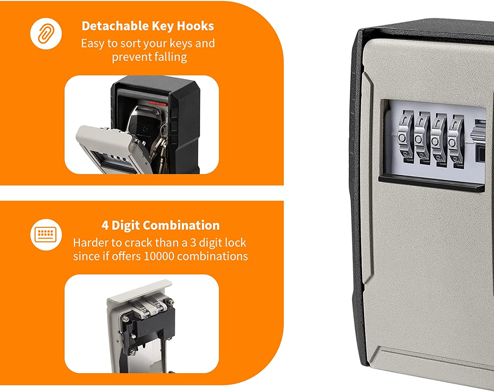 UPGRADE Extra Large Capacity Key Lock Box, Weatherproof Wall Mount Key Box for C