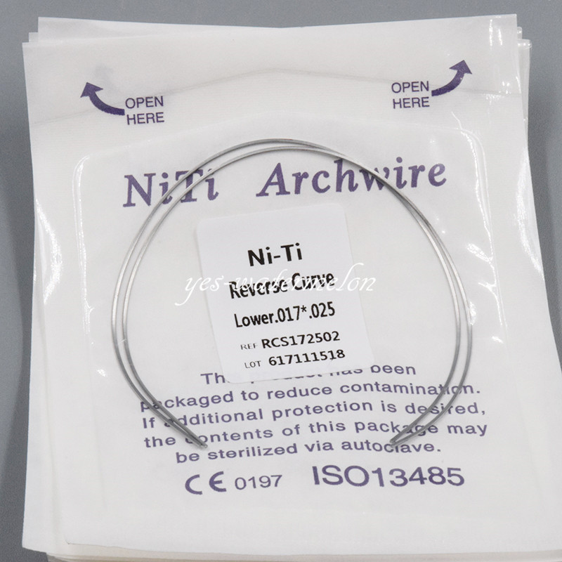 1 Pack 2 Pcs Dental NITI Reverse Curve Rectangular Arch Wires Upper/Lower Sizes