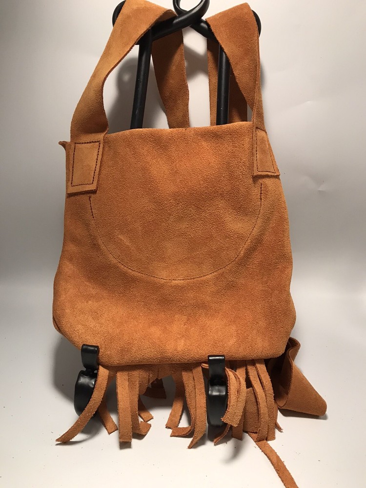 Muzzleloading black powder Fringed Engraved Bag Handcrafted Brown Suede Leather