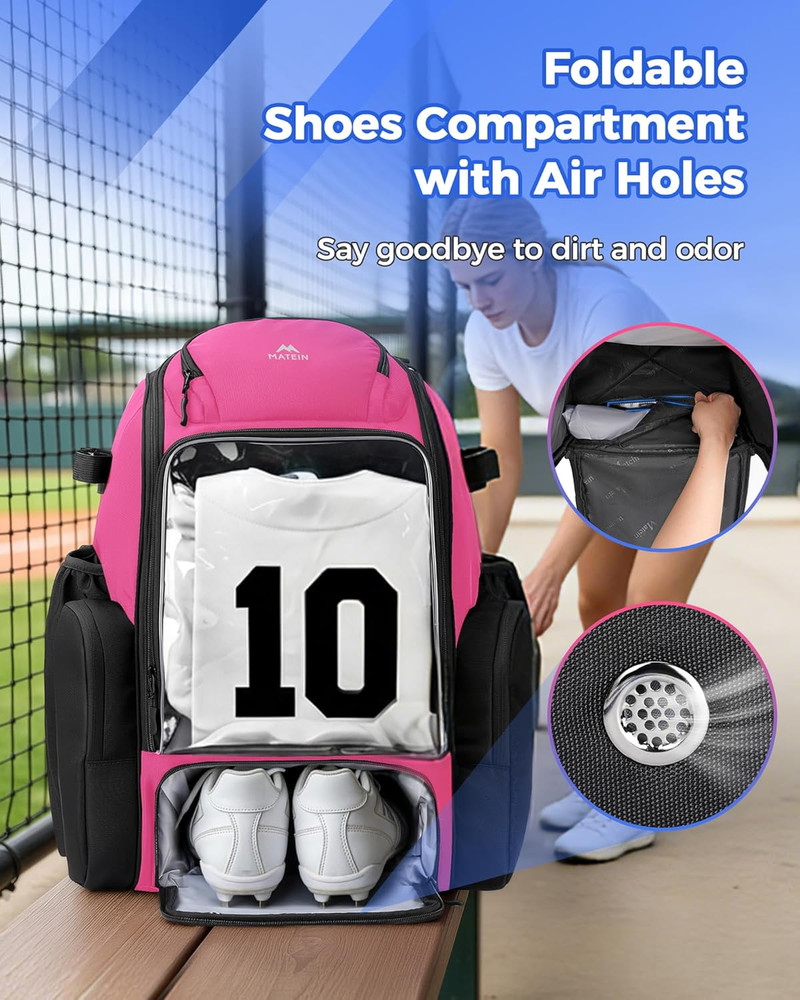 PRO Softball Bat Backpack for 4 Bats with Transparent Front Pocket & Folding Boa