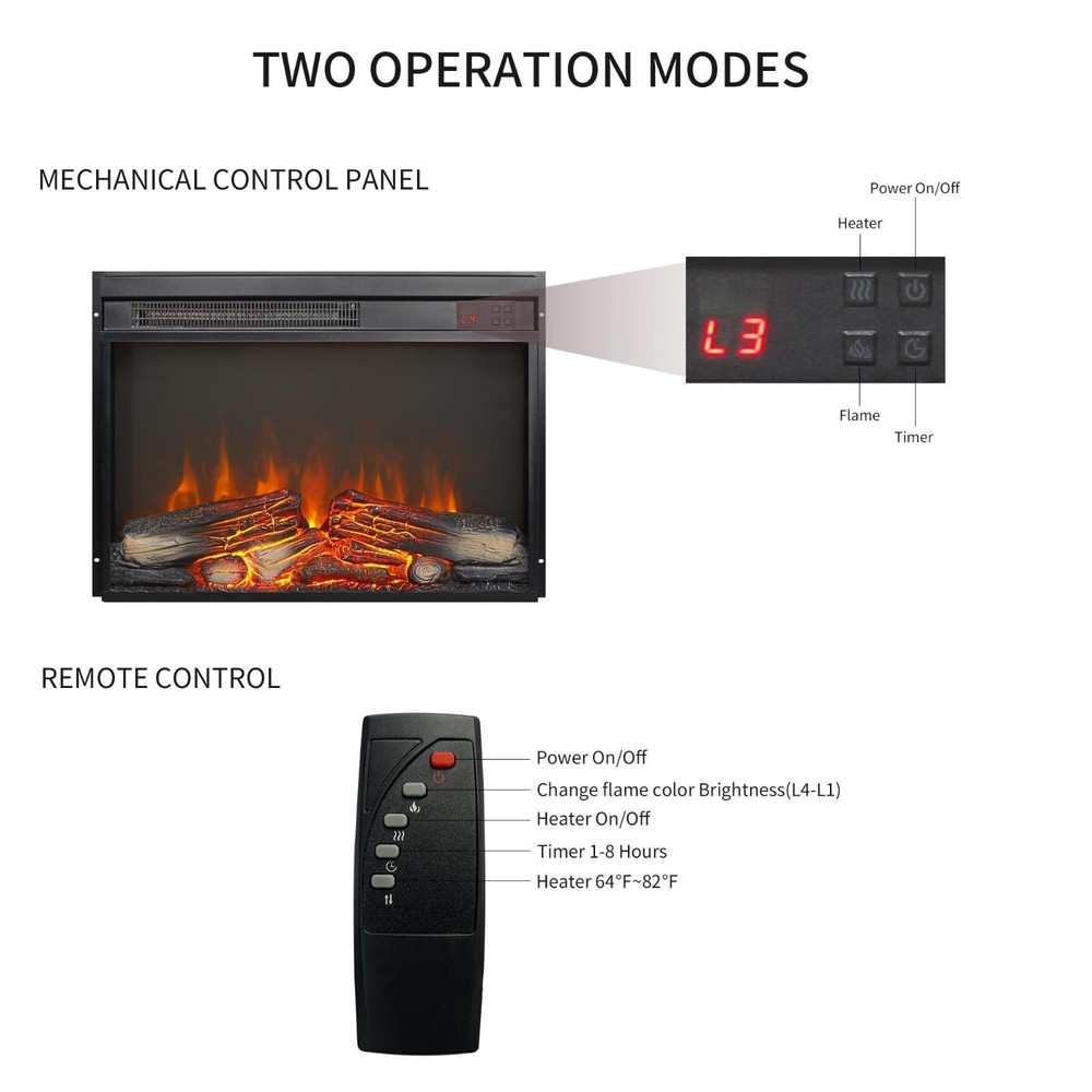 23 Inch Electric Fireplace Heater LED Fire Simulation Adjustable Brightness