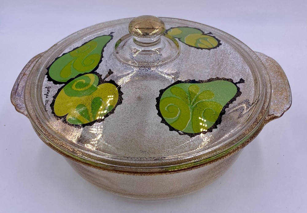 Fire King Casserole With George’s Briars Fruit Pattern. 2 Quart.