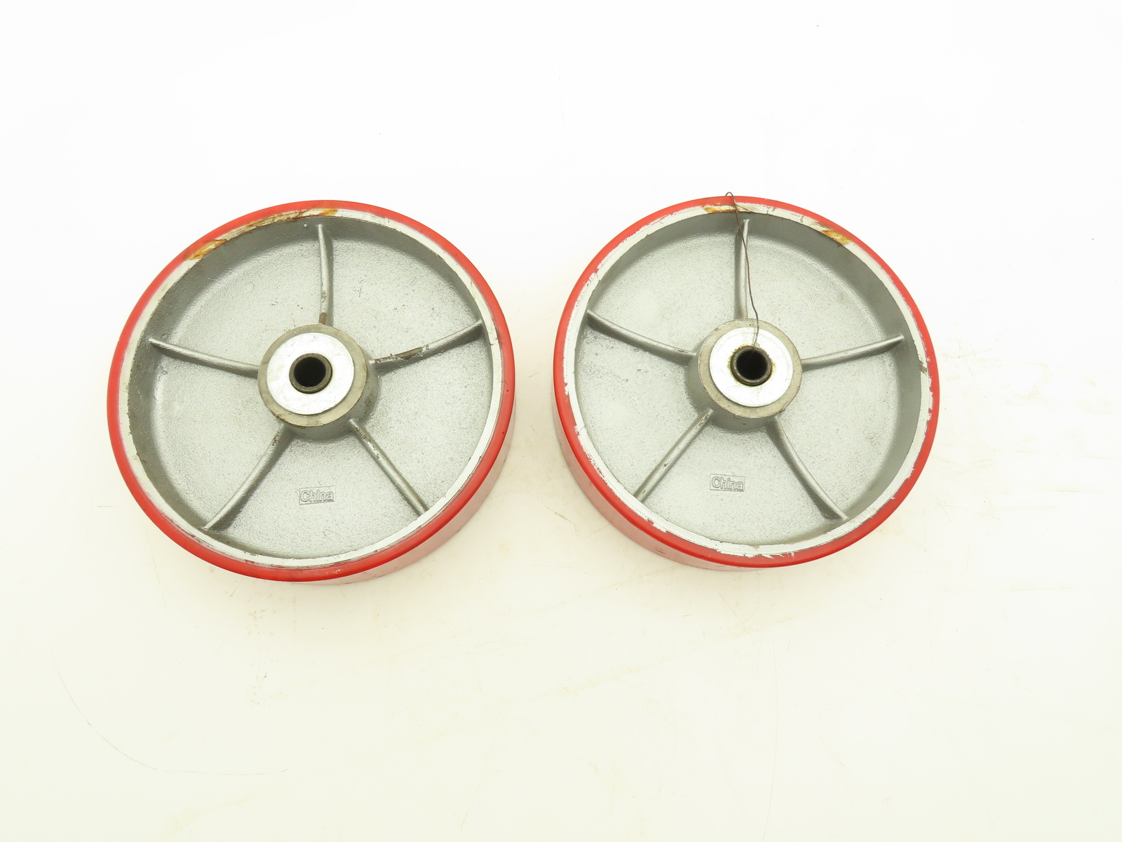Caster Wheel 10" x 2.5" Red Poly Metal Wheel 3/4" Bore Lot of 2