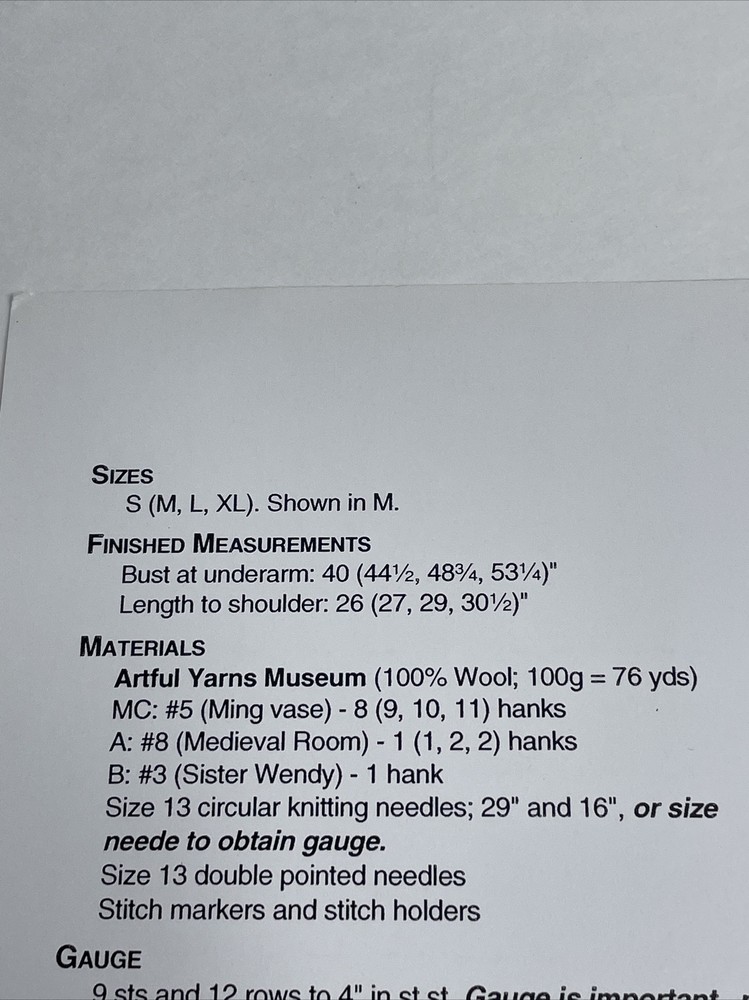 Artful Yarns Museum Spirals Yoke Pullover Sweater Knitting Pattern