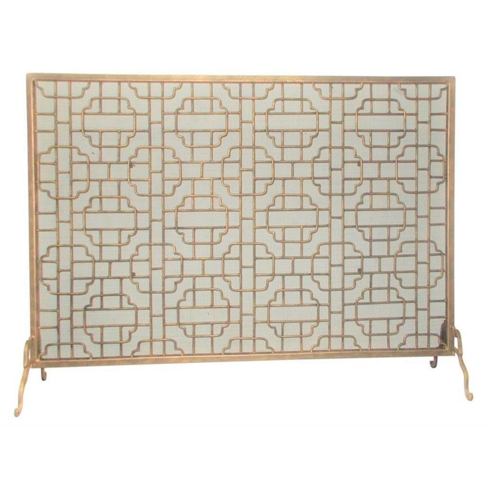 Large Geometric Single Panel Flat Fireplace Screen Grid Pattern Firescreen