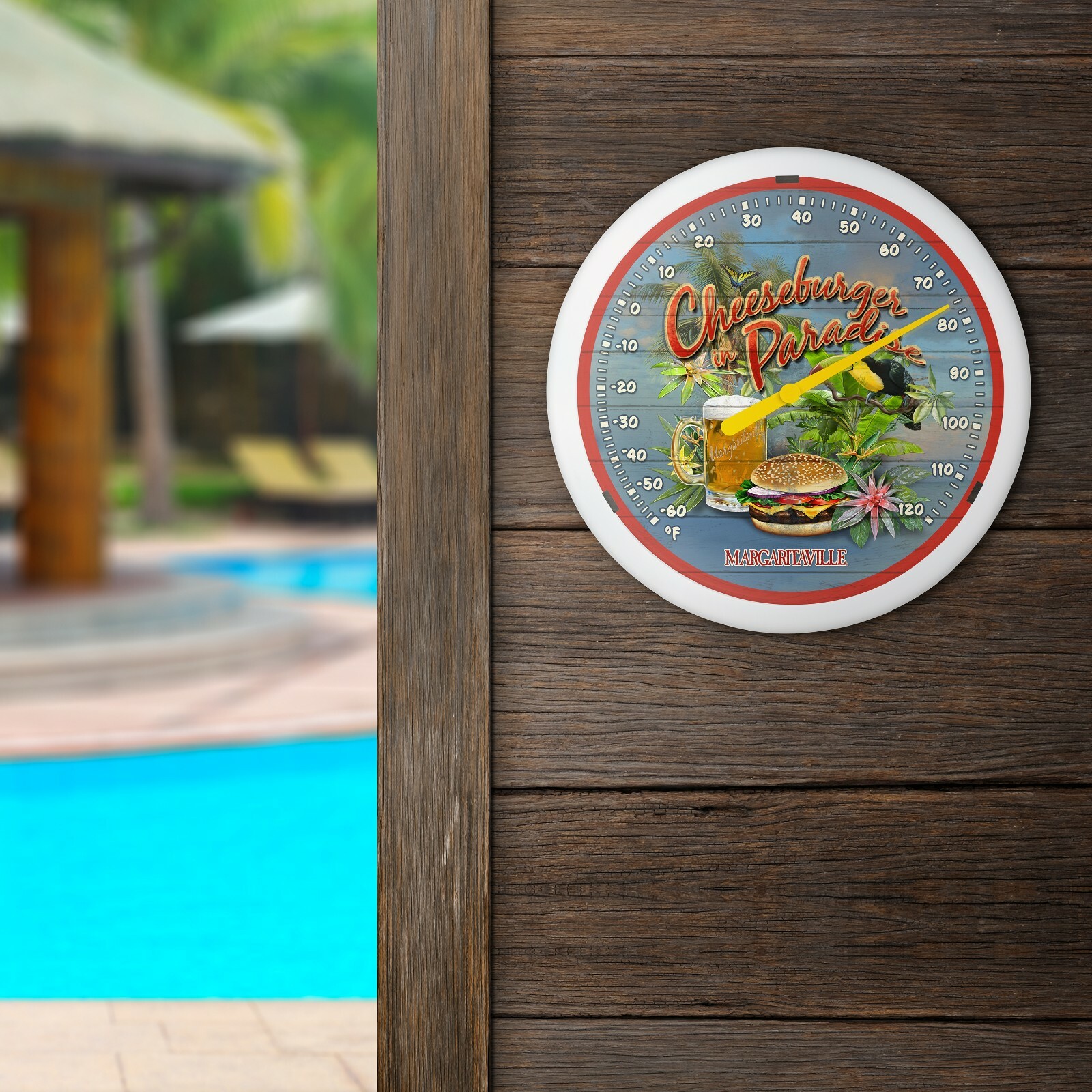 104-67667MV Margaritaville Cheeseburger 13.25" Indoor/Outdoor Dial Thermometer