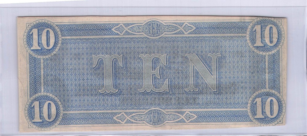 1864 $10 Ten Note Confederate Note