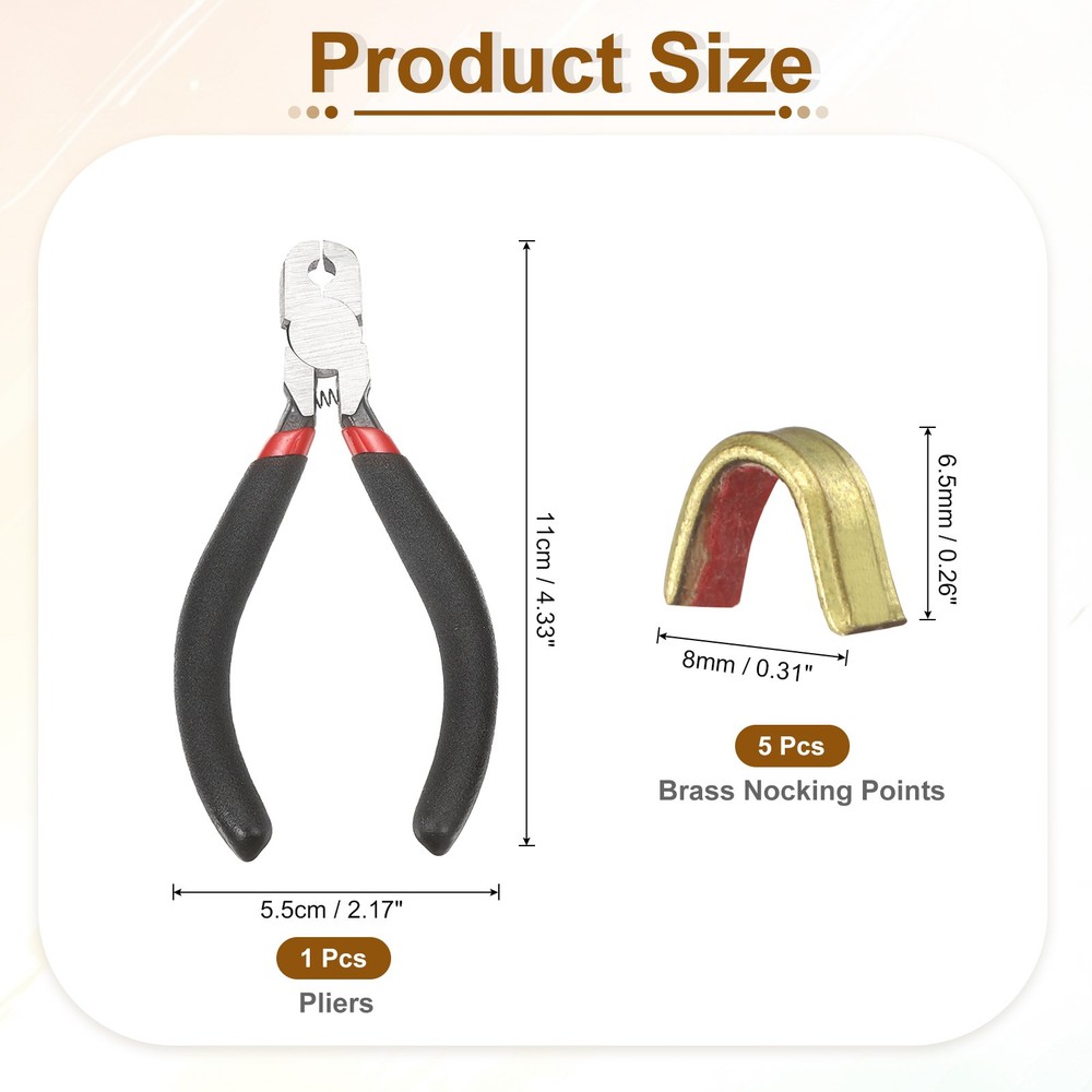 Bow String Nocking Points Set, 5 Pcs Red Brass Nocking Points and 1 Pliers