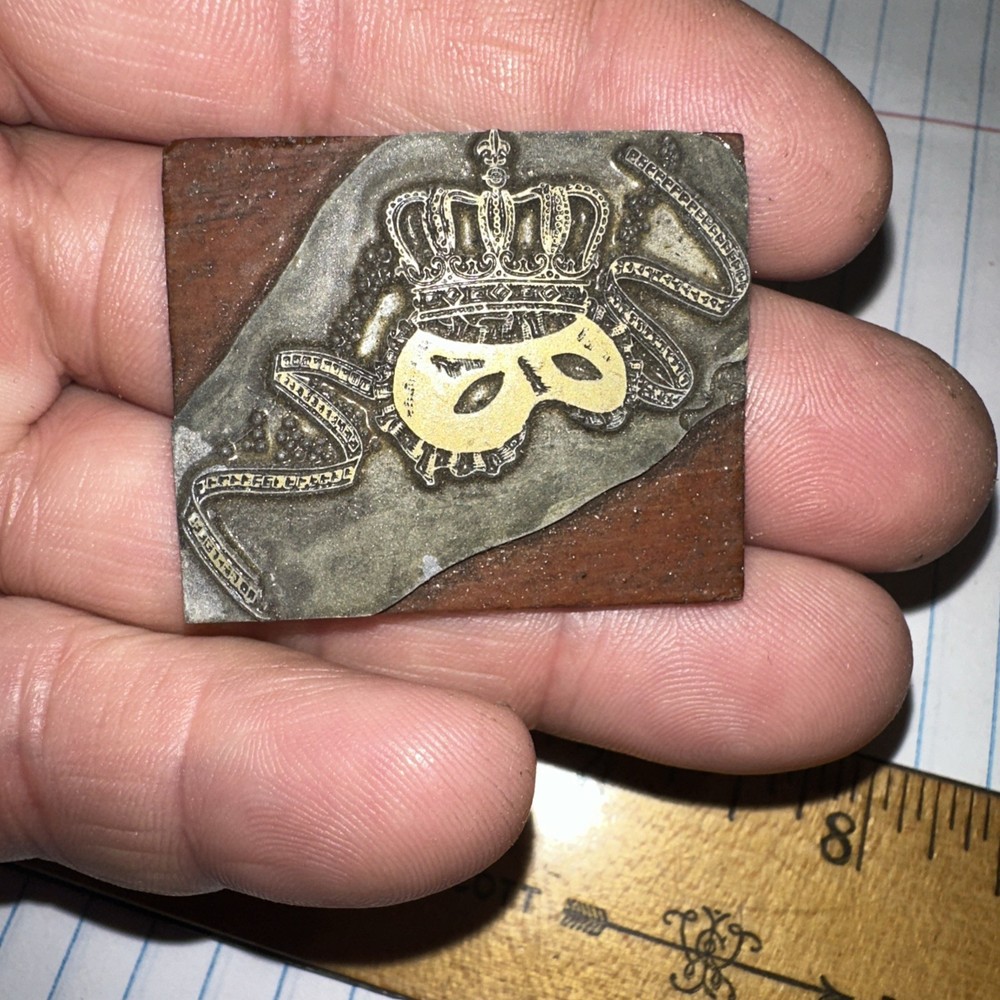 Printing Block “ Crown & Mask “ Nice Image & Details!