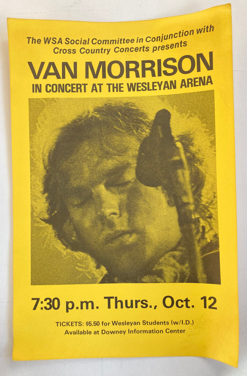 Vintage original 1978 Van Morrison concert poster Wesleyan University Wavelength