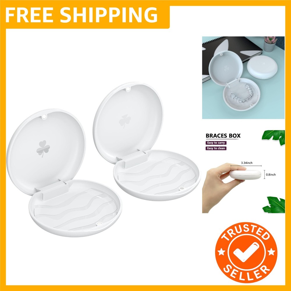 2 Pack Retainer Case,Solid Orthodontic Retainer Case-White