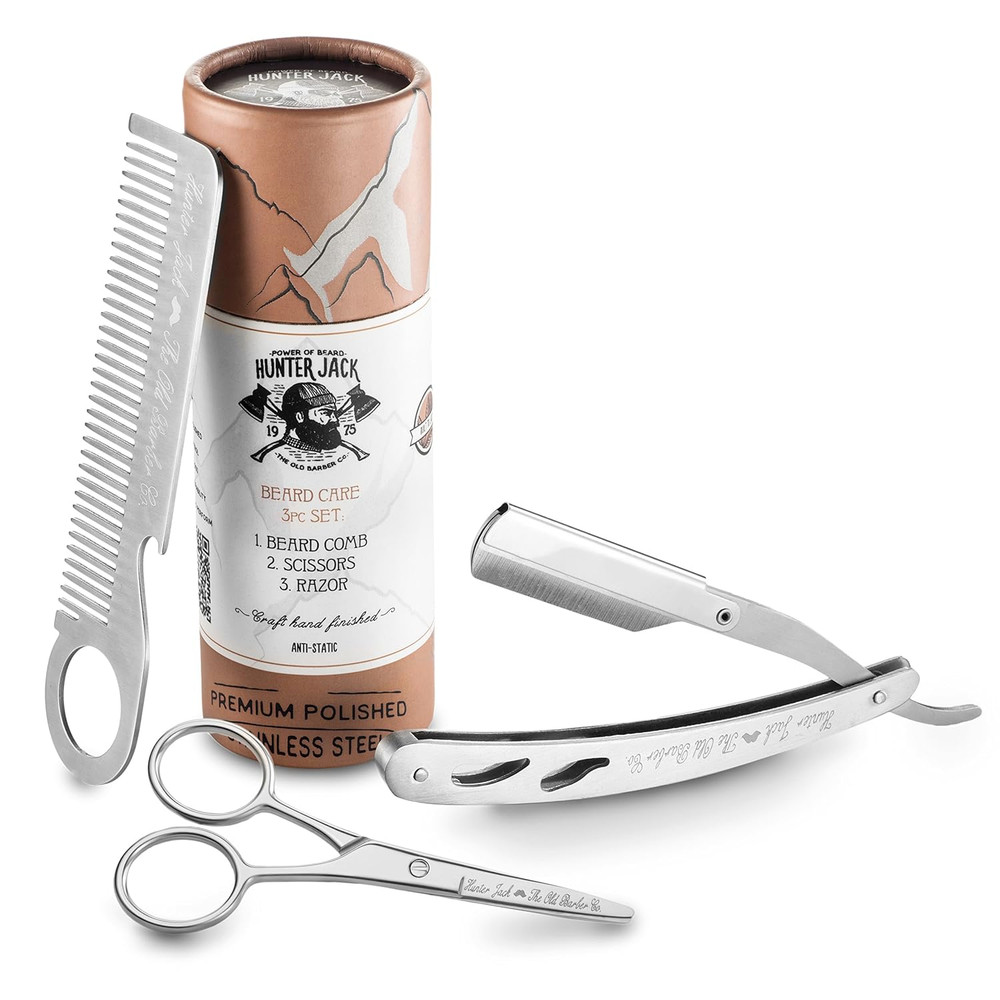 Straight Razor Kit - Complete Straight Razors for Men Kit with Beard Scissors &