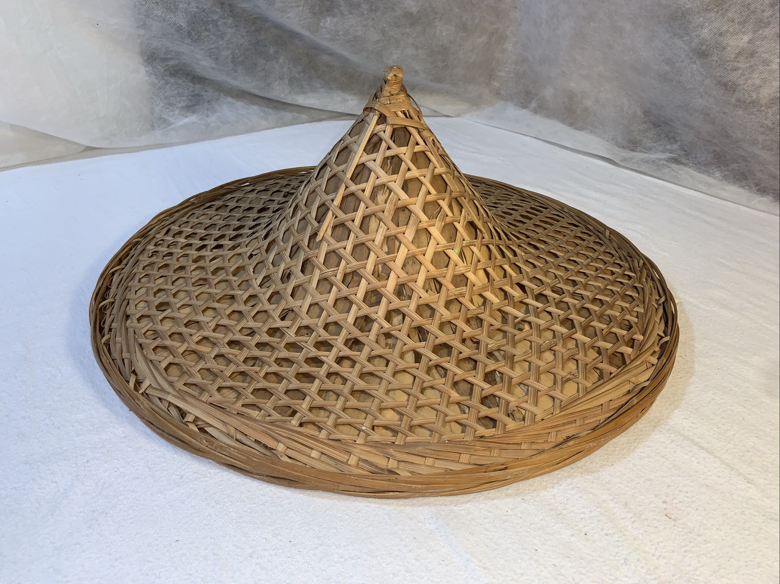 Conical Straw Hat Vtg Asian Chinese Handmade Sun Gardening Rice Coolie 18" Large