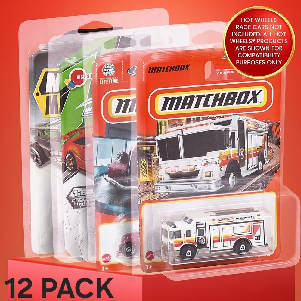 12-Pack Clear Protector Case Plastic Display Hot Wheels & Matchbox Basic Cars
