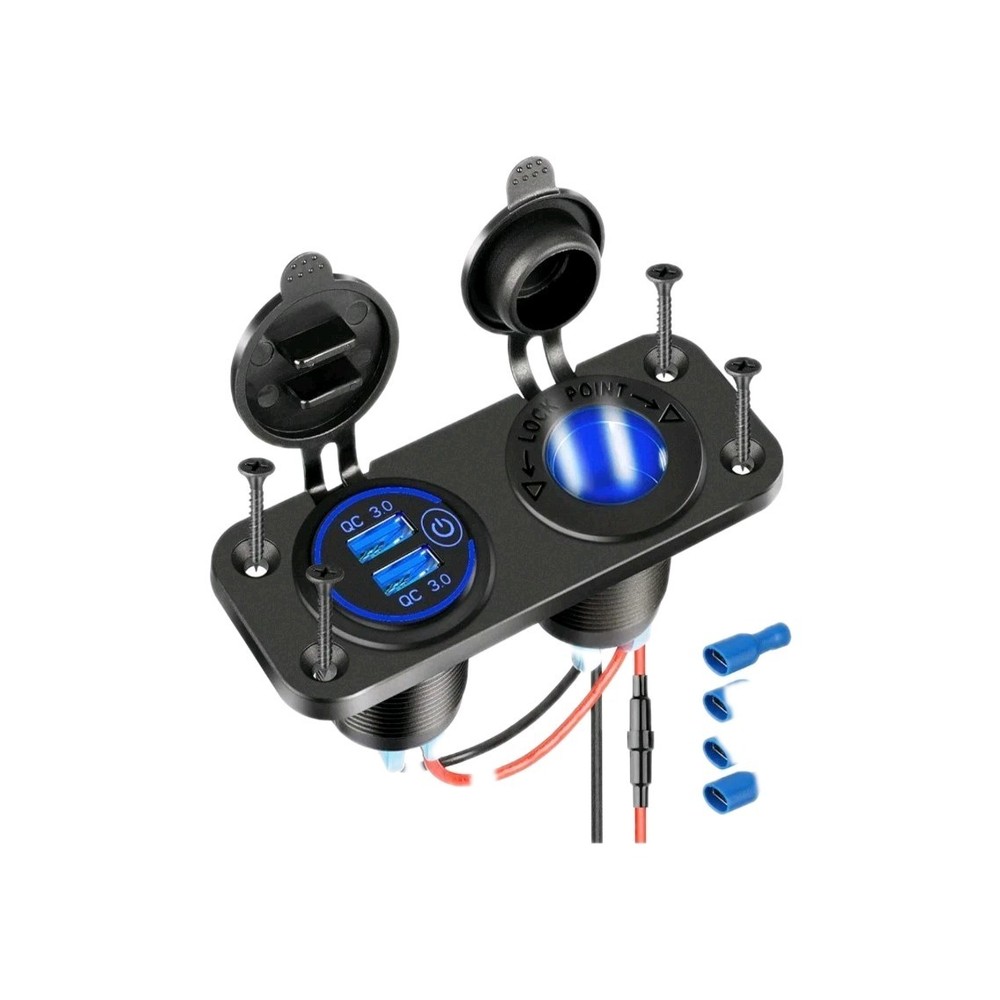 QC 3.0 USB Outlet 12V Boat Marine Waterproof Cigarette Lighter Socket Splitte...