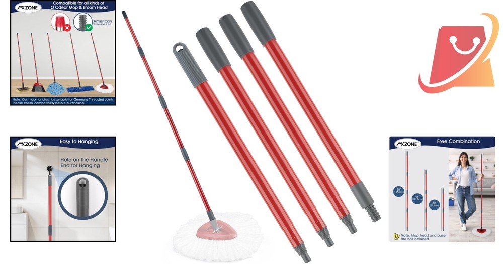 Spin Mop Handle Replacement Iron 30-58 Inches Adjustable Easy Install for Flo...
