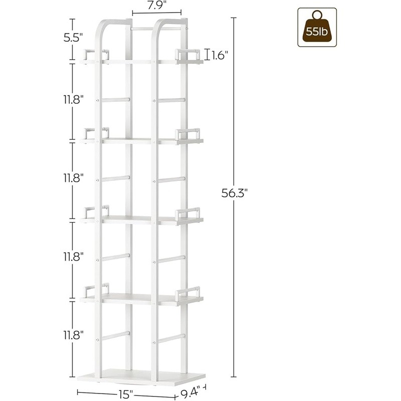 5 Tier Rotating Bookshelf Compact Space Saving Tall Book Rack Corner Storage New