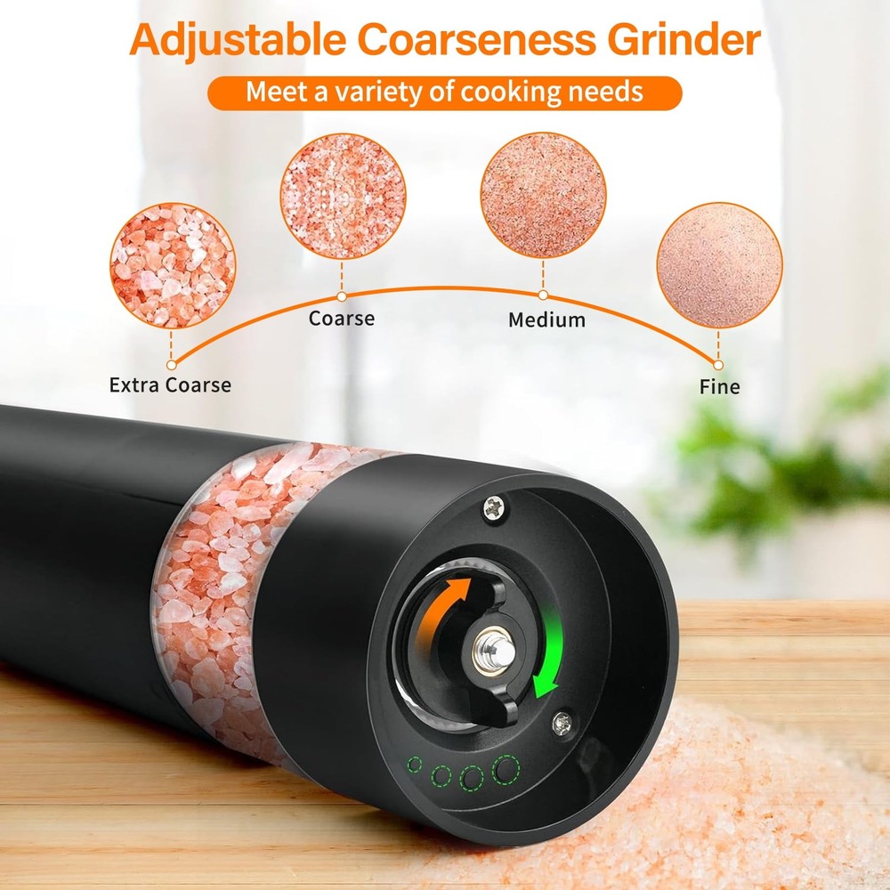 2PCS Electric Salt and Pepper Grinder Set with Rechargeable Base Mill-Adjustable