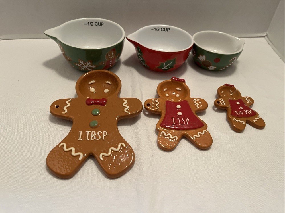 Holiday Time Nesting Measuring Cups Gingerbread Ceramic Measuring Nesting Spoons