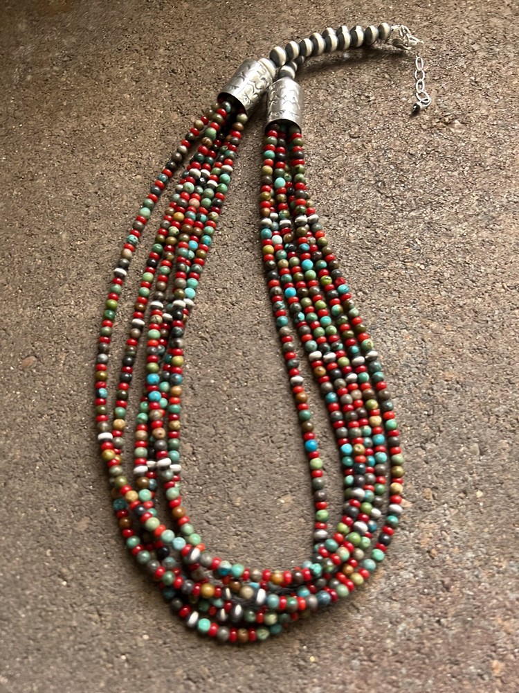 Sterling silver Multistone bead necklace 24 inch