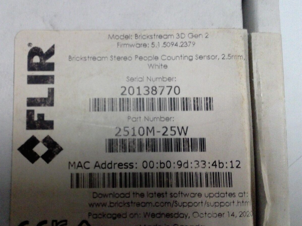 Flir Camera Brickstream Stereo 3D Gen2 PEOPLE COUNTING SENSOR