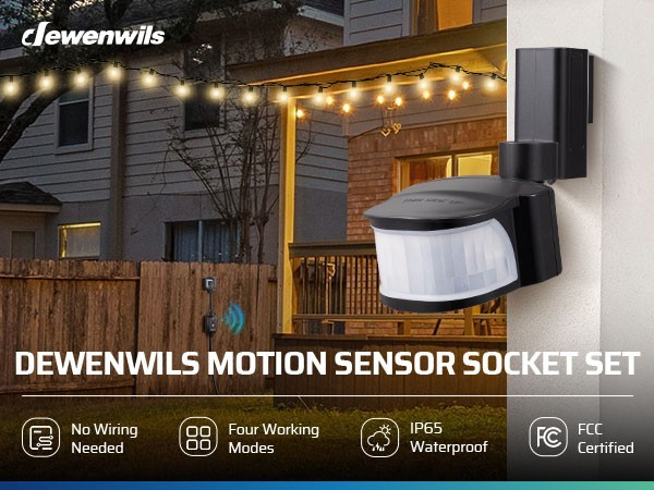 DEWENWILS Motion Sensor Outlet Indoor Outdoor 50FT Range 100FT Wireless