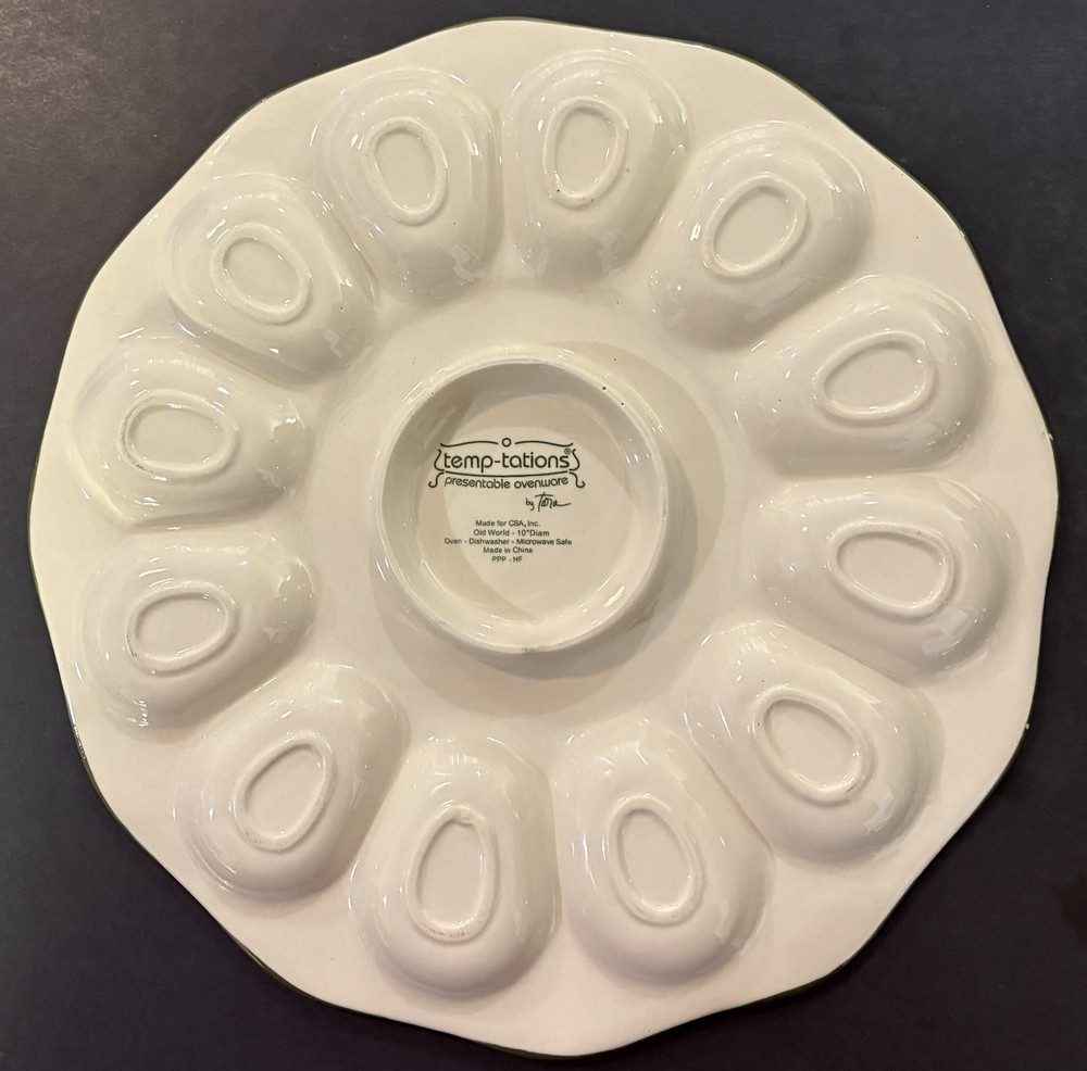 TEMPTATIONS BY TARA 10 1/2" DEVILED EGG PLATE~OLD WORLD GREEN