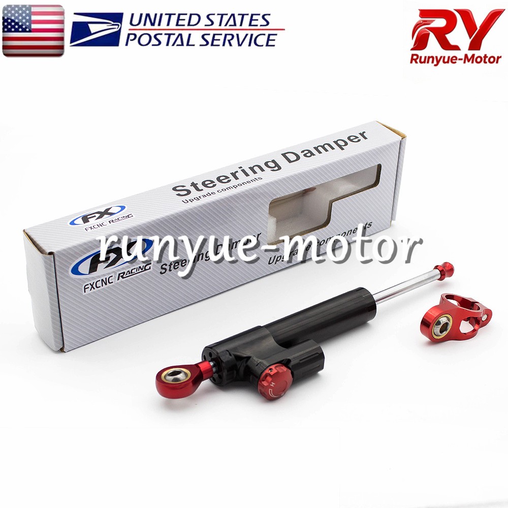 Adjust Steering Damper Stabilizer Linear Control Universal Aluminum Black+Red