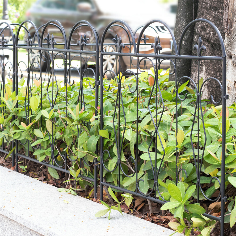 Decorative Garden Fence 5 Panels Outdoor Black Thicken Metal Wire Fencing Patio