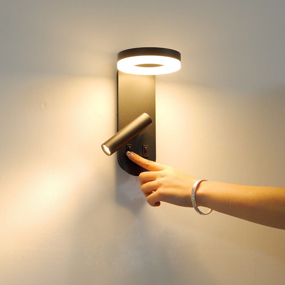 LED Wall Mounted Light Fixture Adjustable Spotlight Bedside Reading Lamp Switch