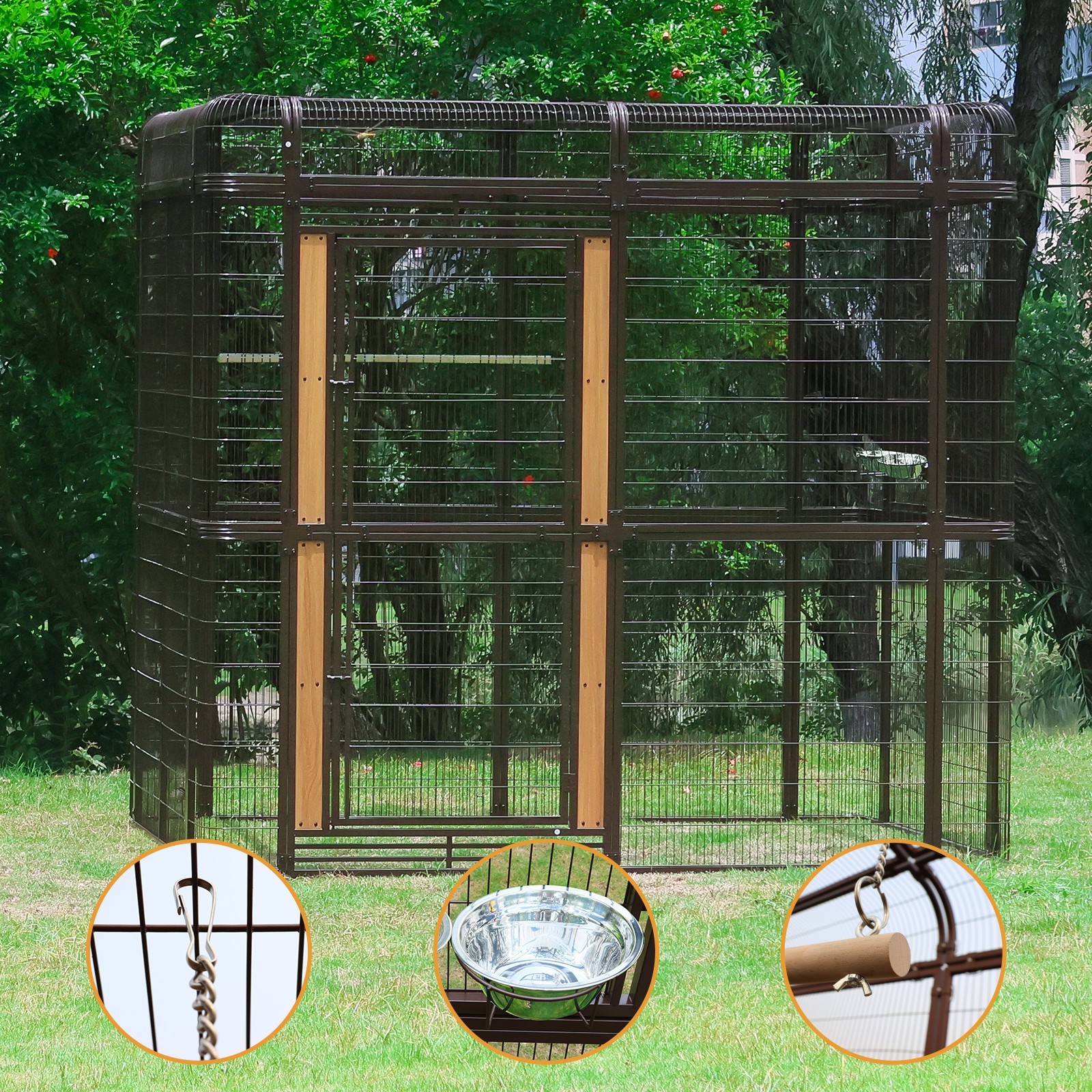 7.2ft Large Walk-In Bird Cage for Parrots Heavy Duty Metal HugeAviary with Stand