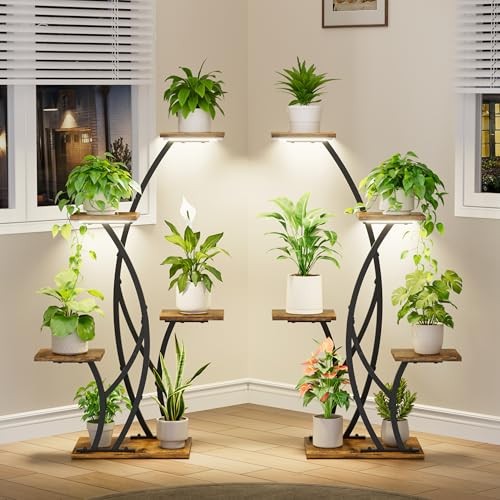 Plant Stand with Grow Lights - 2 Pack Metal Plant stand Indoor for Small