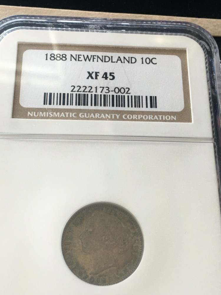 1888 Newfoundland, ¢10 Cent, NGC Graded, **EF-45** Last "8" Doubled