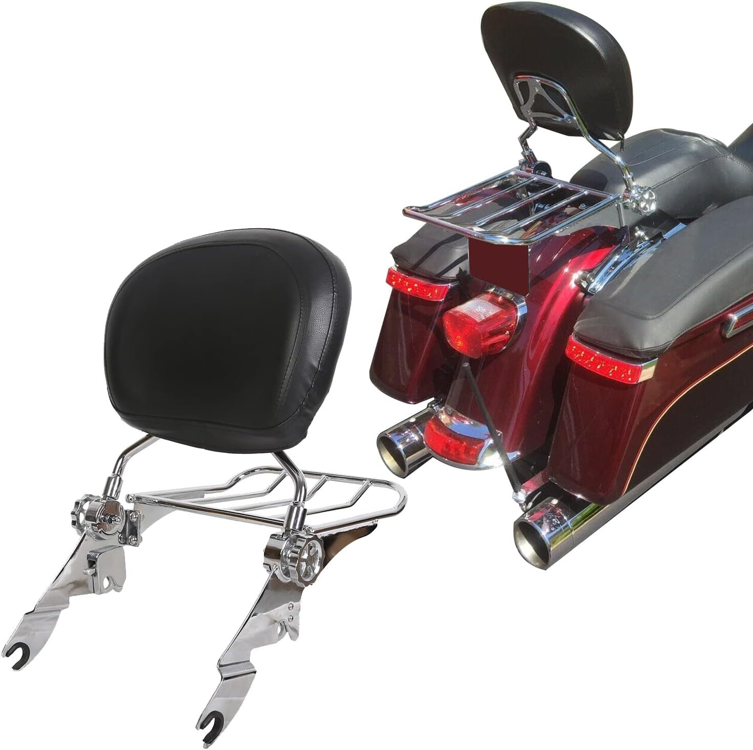 Adjustable Sissy Bar Backrest Luggage Rack For 09-24 Harley Road Electra Glide