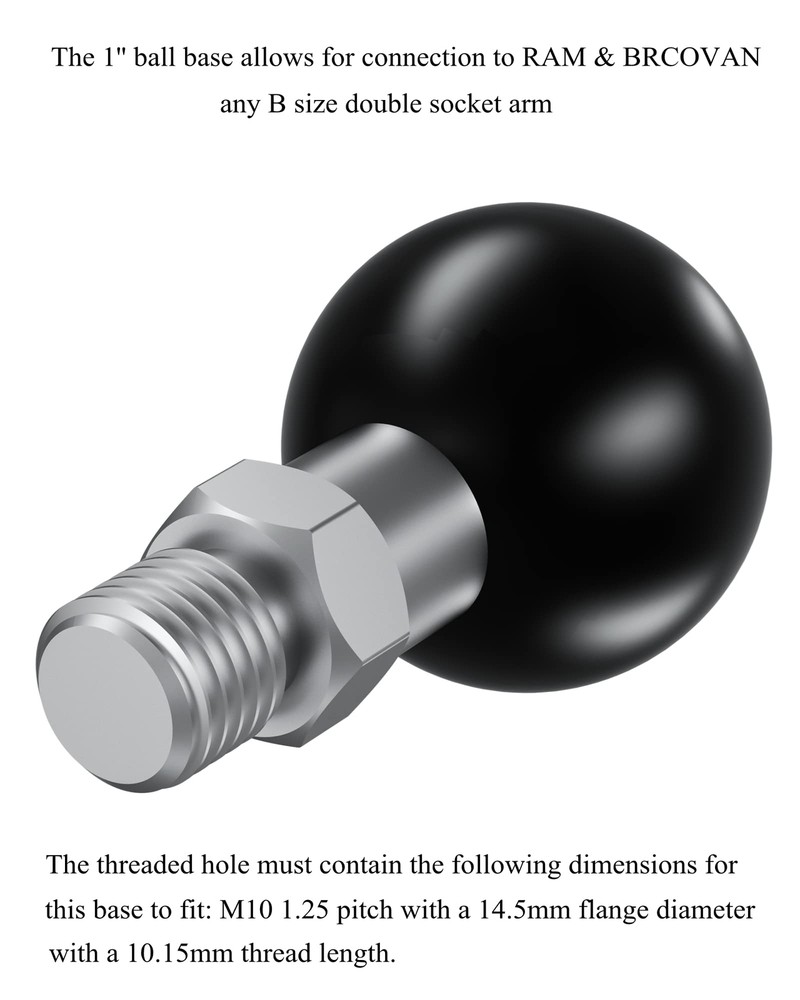 1'' Ball Adapter With M10 X 1.25 Threaded Post Compatible With Ram Mounts B Size
