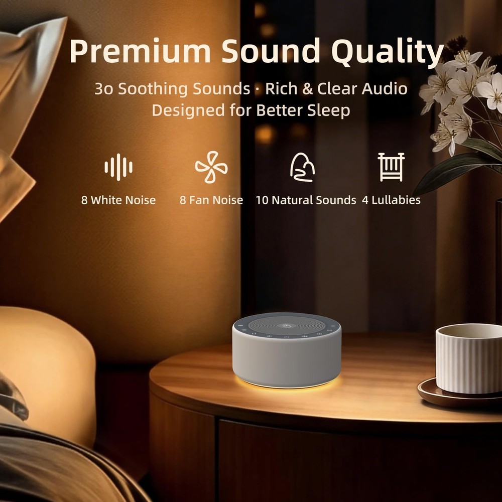 Kipcush White Noise Machine with Night Light – Nursery Sound Machine with Sof...