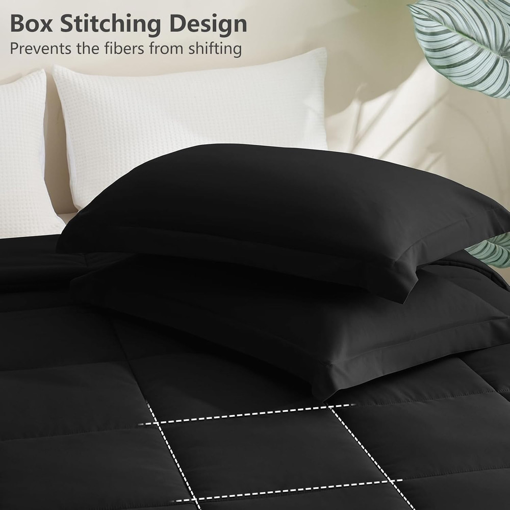 Full Size Comforter Sets - Black Comforter Full Size, 3 Pieces Box Stitched Bed