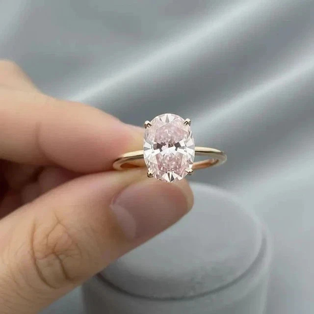 2.00Ct Oval Cut Lab Created Pink Diamond Solitaire Ring 14K Yellow Gold Plated