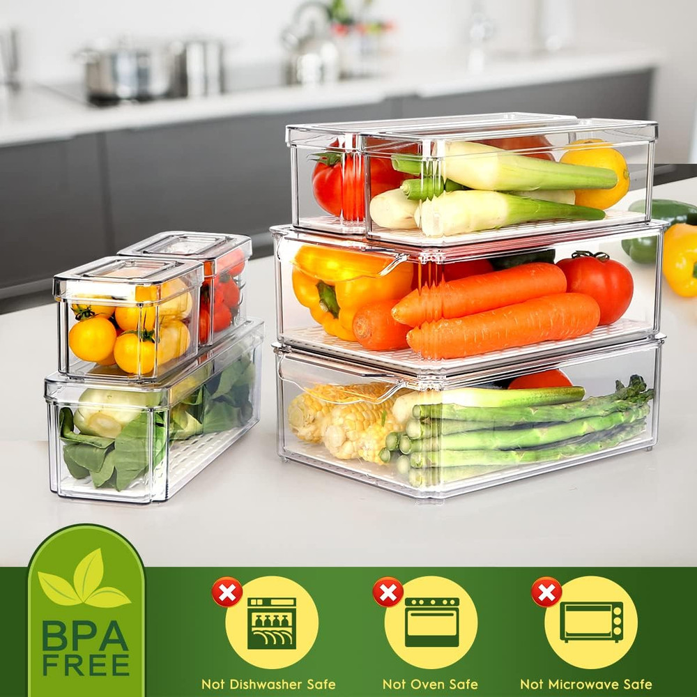 14 Pack Fridge Organizer, Stackable Refrigerator Organizer Bins with Lids, Bpa-F