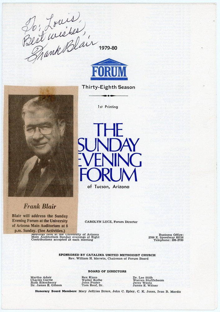 Frank Blair - Signed Program