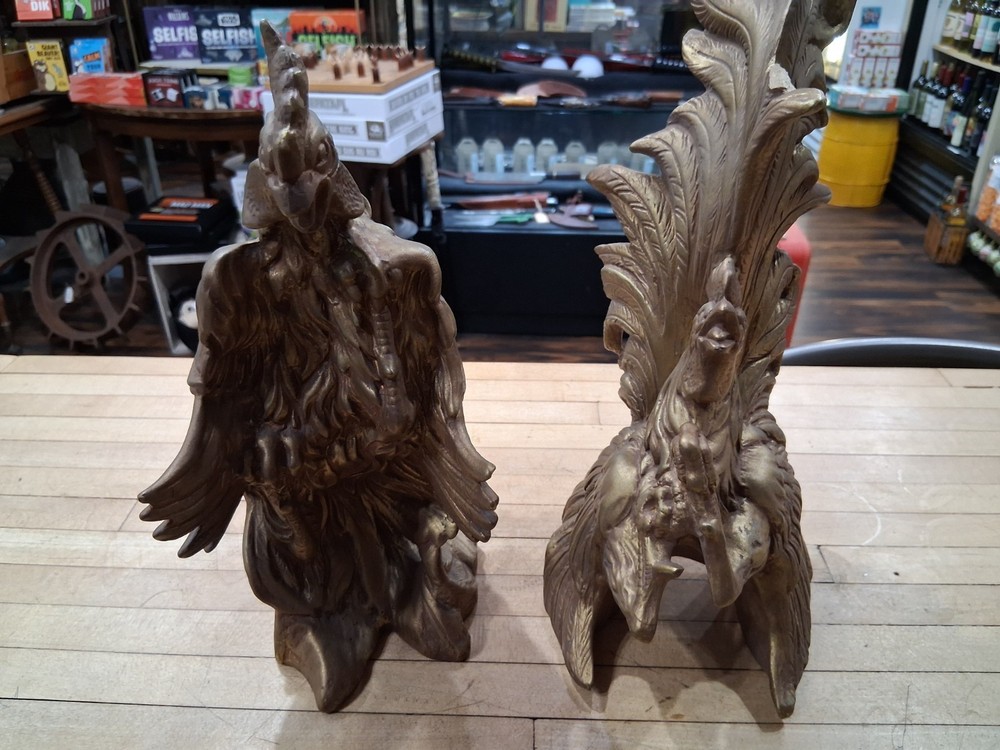 Vintage Ceramic Fighting Roosters Bookends Pair