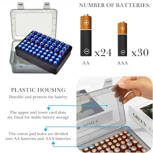 Battery Organizer, Portable Battery Box with Buffer Sponge, Heavy Dark Gray
