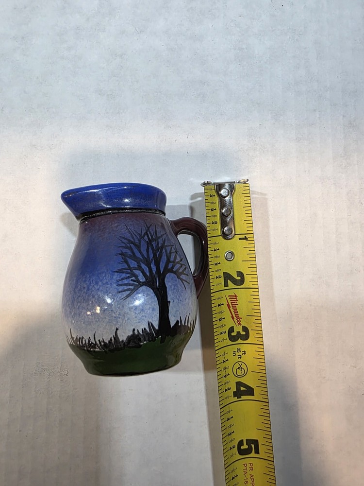 Beautiful Small 3" Hand Painted Pottery Pitcher Appears Signed B? Look